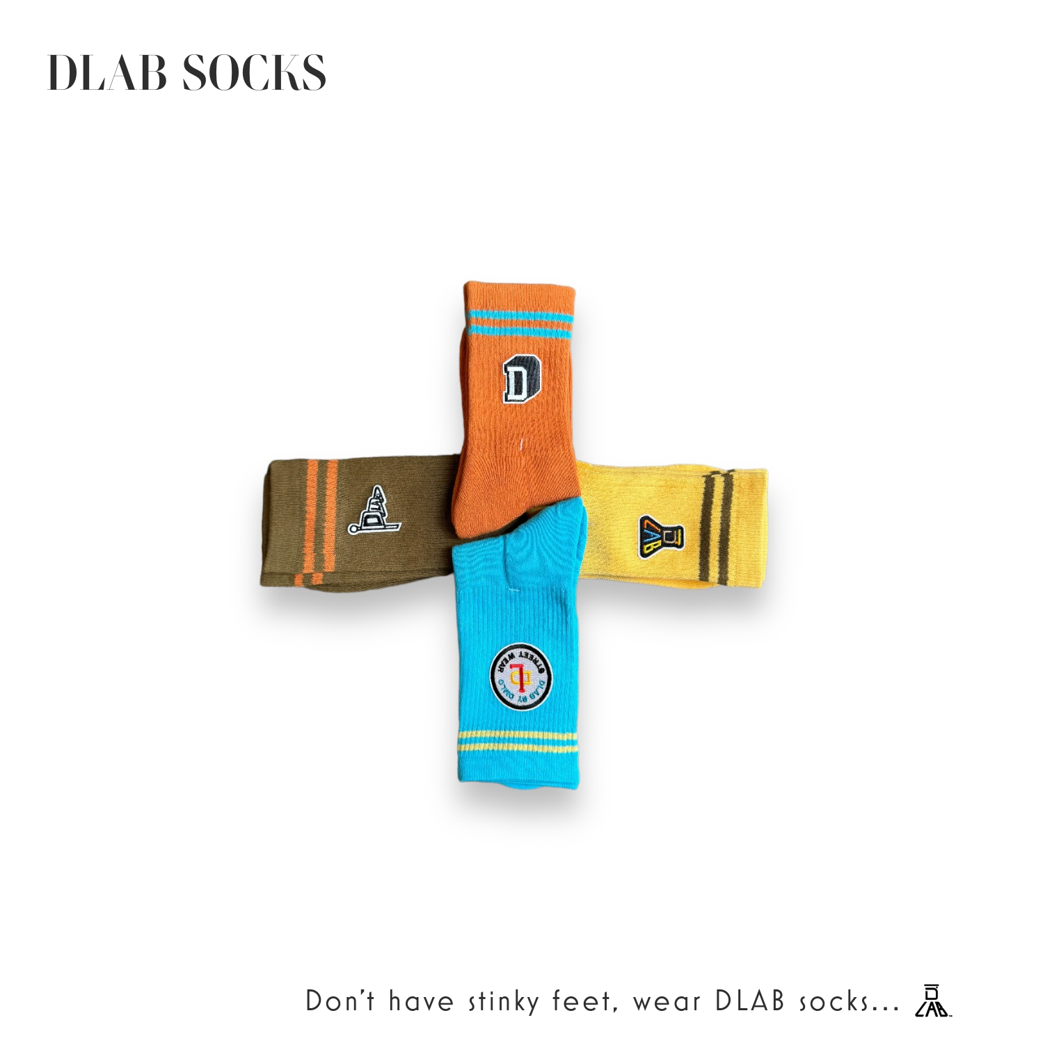 Dlab Socks (High) Green/Orange Lines with Embroidered Patch Color Logo