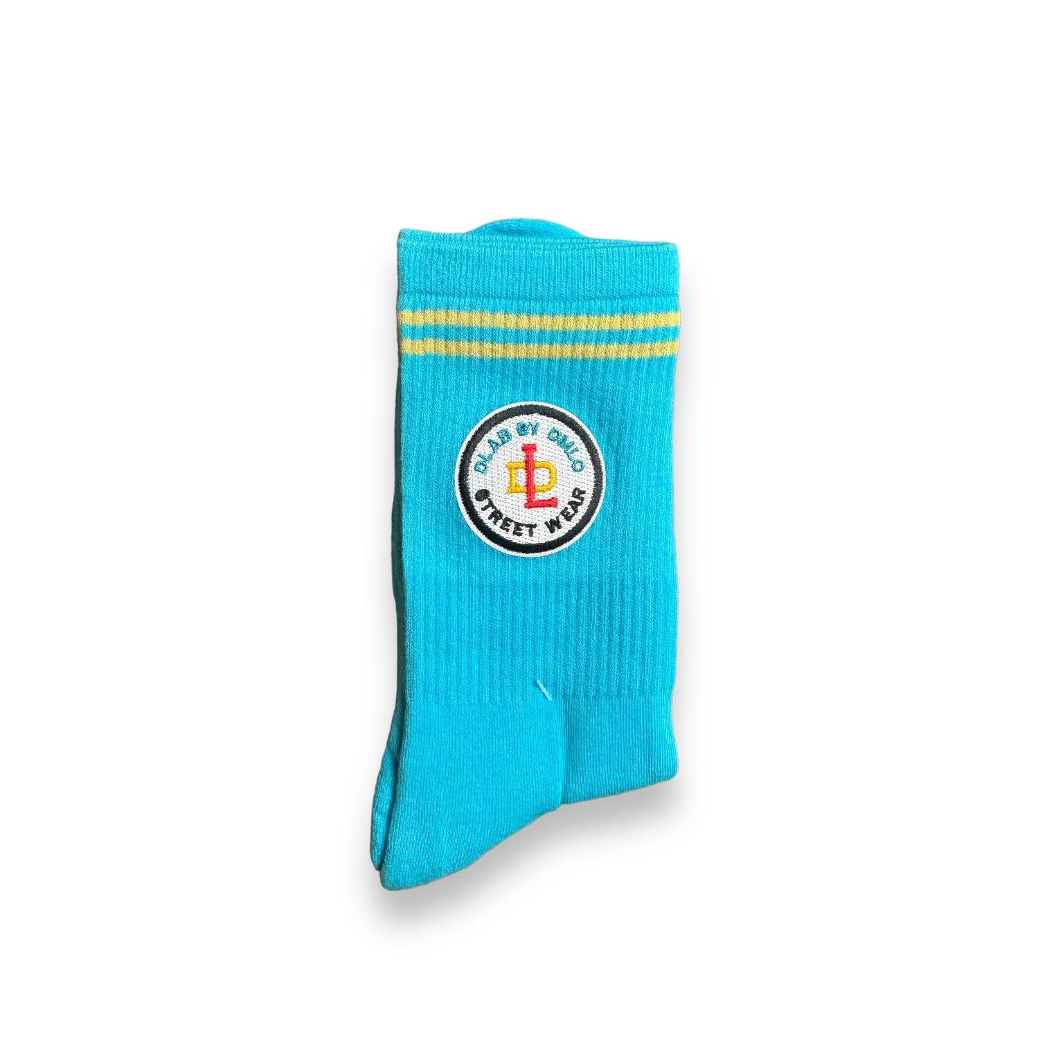Dlab Socks (High) Green/Orange Lines with Embroidered Patch Color Logo